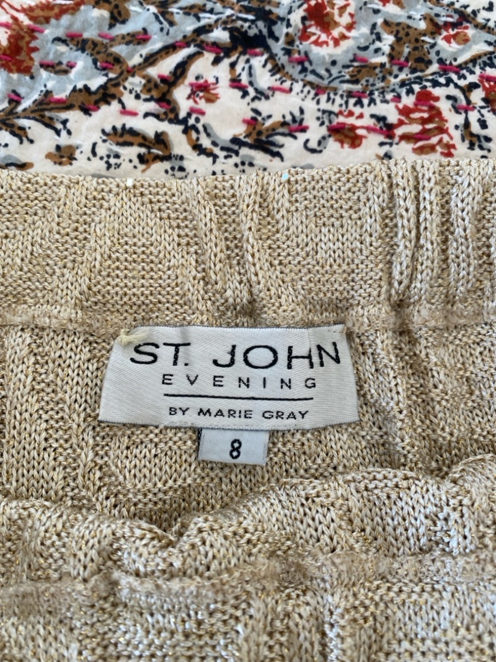 St. John Evening Metallic Knit Top Skirt Set in Champagne with Metallic Glint - Picture 10 of 15